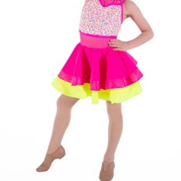 Weissman Costume “Oh me Oh my Oh you!” Child small. Pink and yellow with sequins - Picture 3 of 16